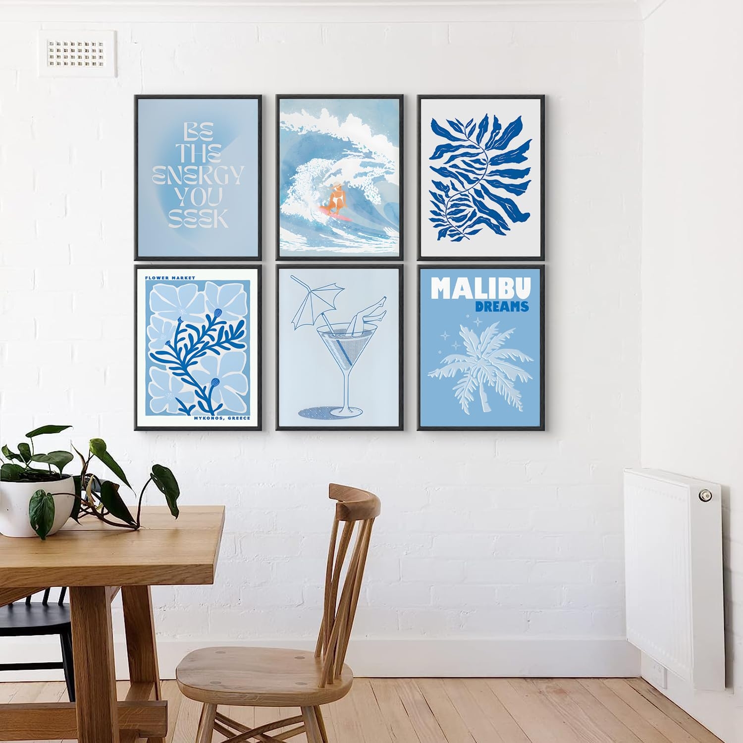 QIYFFBN 6 Pieces Blue Coast Surf Cowgirl Wall Art Vintage Flower Market Canvas Prints Girly Dorm Trendy Preppy Aesthetic Posters Light Blue Cocktail Glass Pictures Wall Decor Unframed 12x16 Inch Amazon de 
