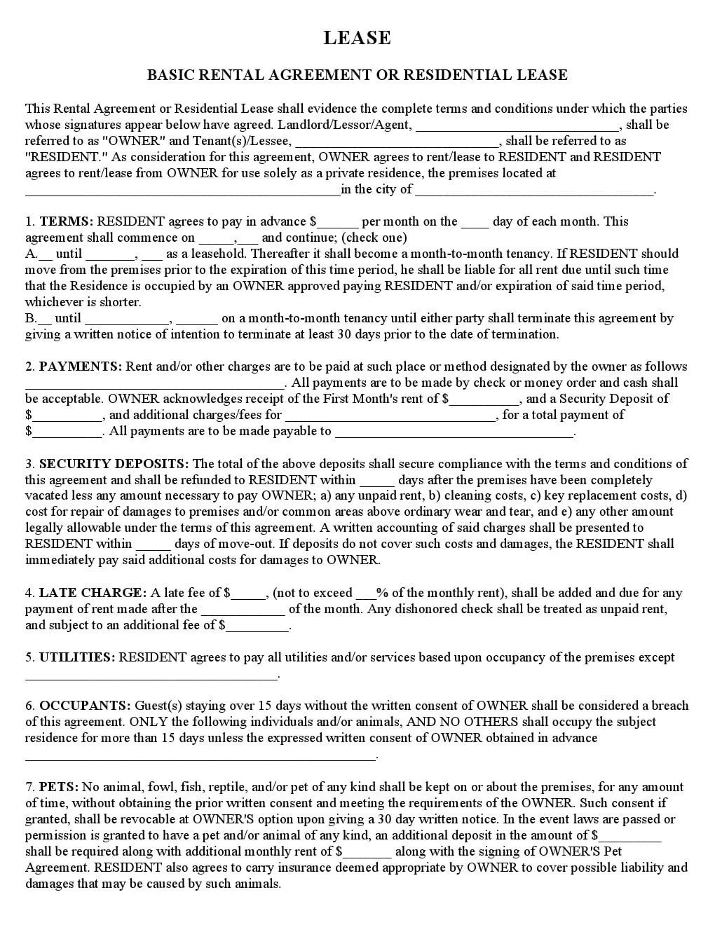 Rental Agreement Form Printable Printable Bingo Cards
