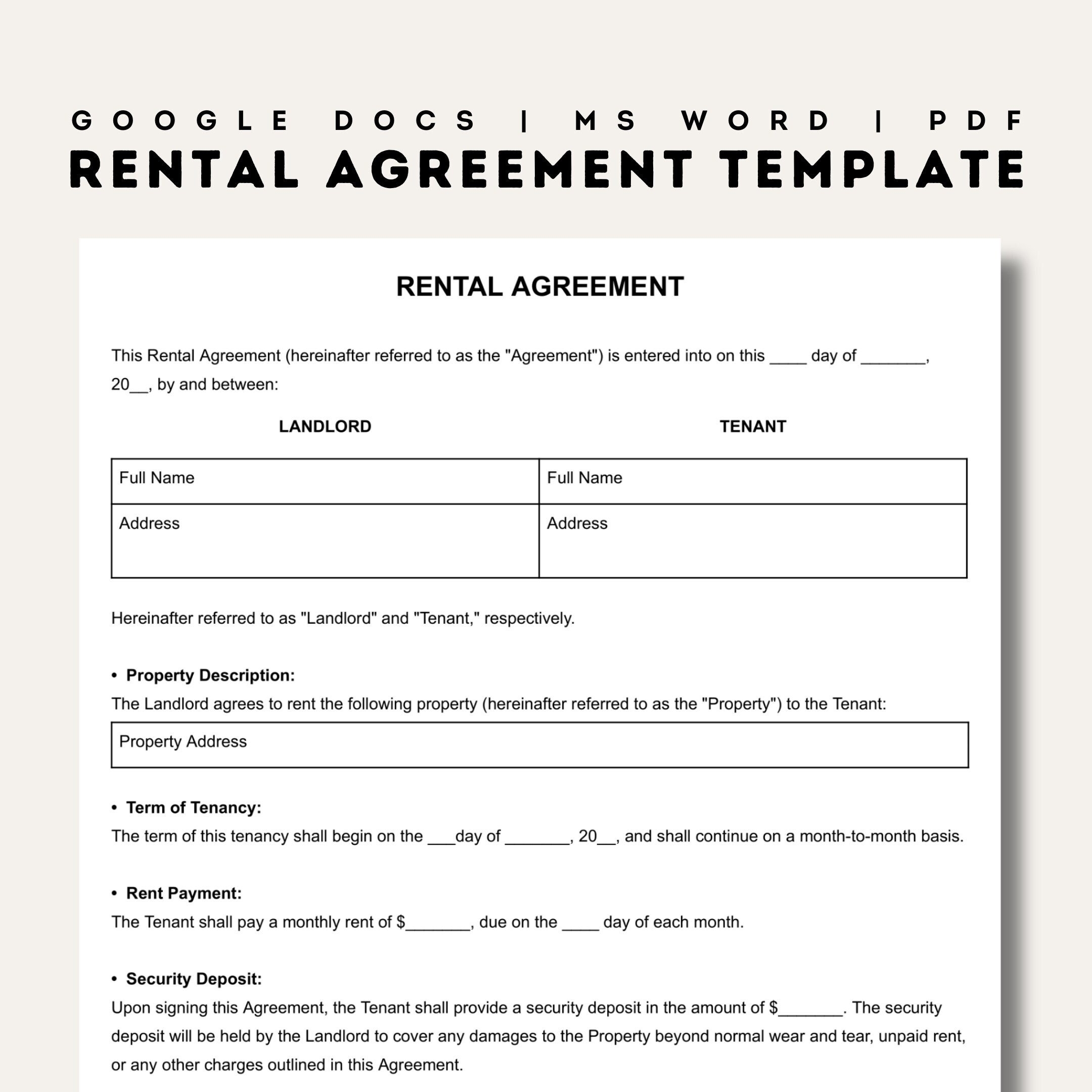 free printable basic easy rental agreement template