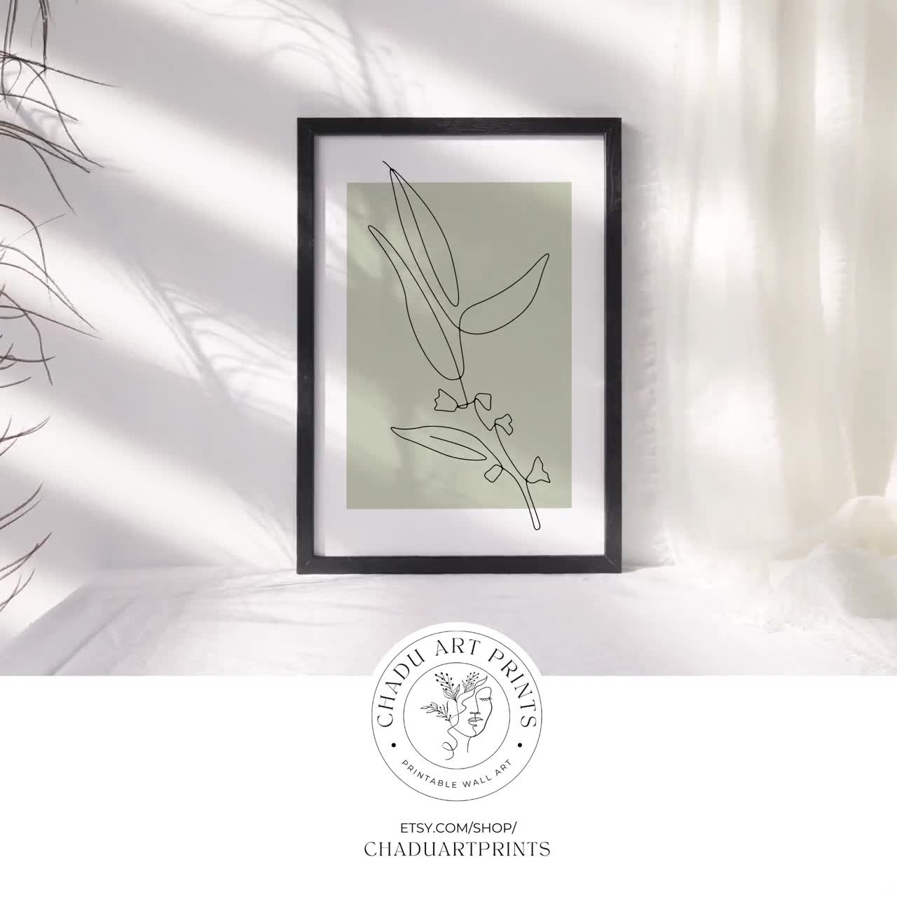 Sage Green Wall Art Set Of 3 Prints Line Art Print Flower Neutral Wall Decor Printable Living Room Art Minimalist 3 Piece Art Prints Etsy