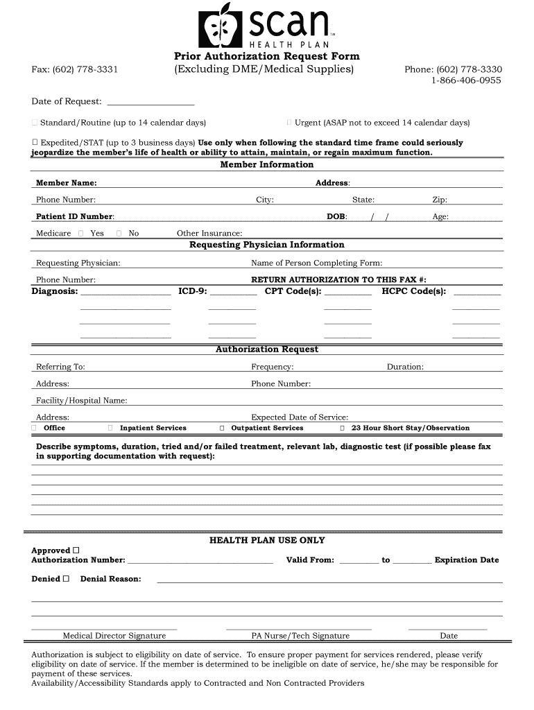 SCAN Prior Authorization Request Form Fill Online Printable Fillable Blank PdfFiller