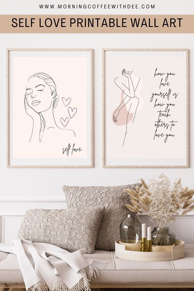 Self Love Printable Wall Art PDF Minimal Modern Home Decor Neutral Tone Feminine Line Art Decor