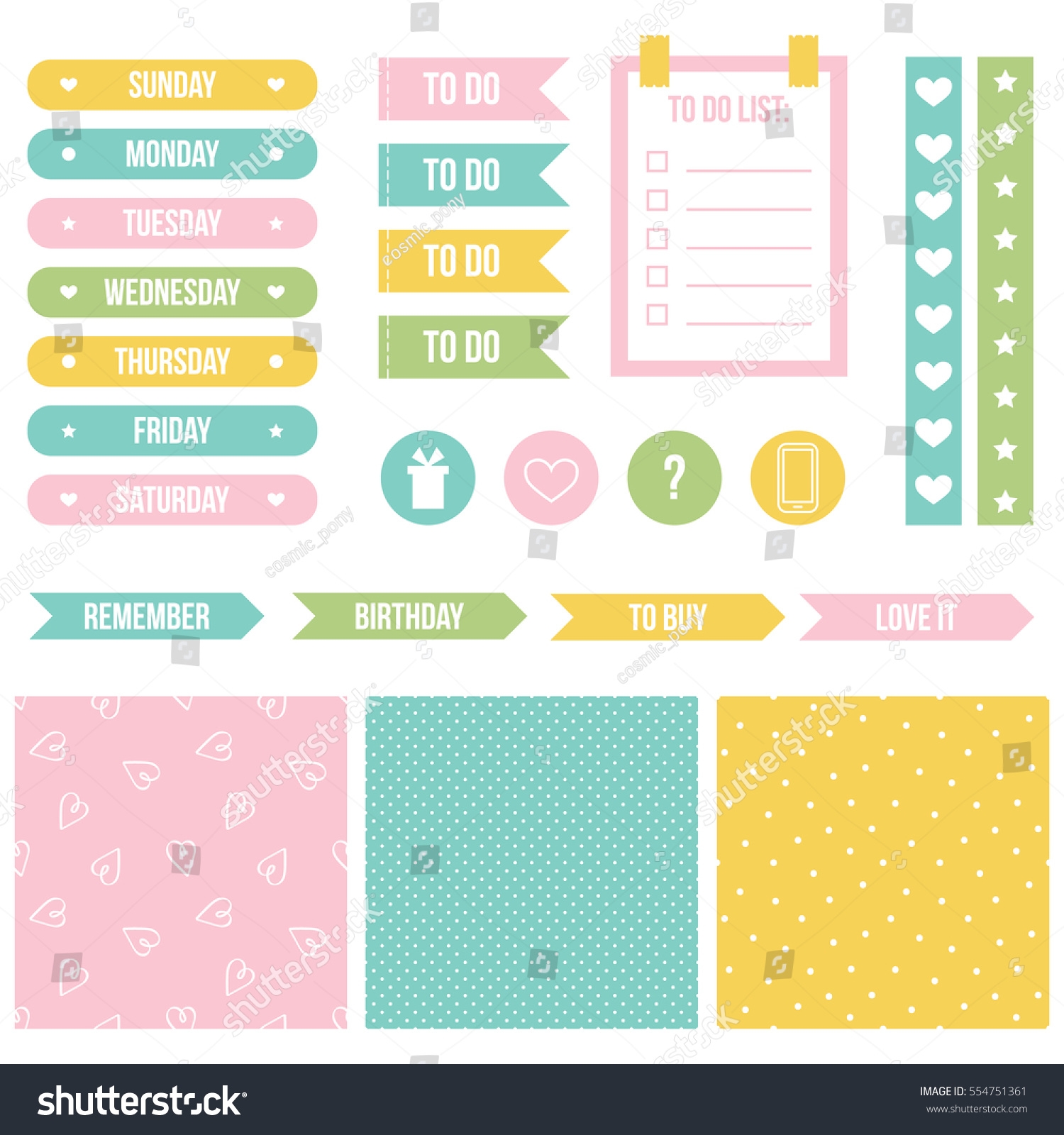 Set Collection Cute Printable Stickers Planner Stock Vector Royalty Free 554751361 Shutterstock