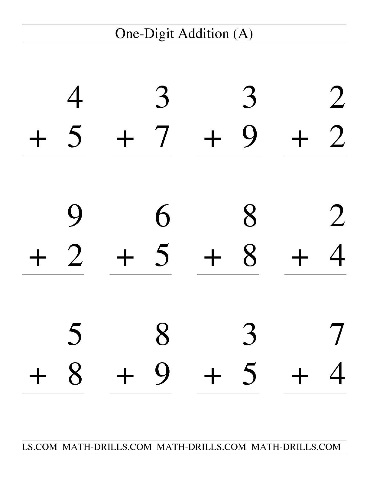 single digit addition worksheets