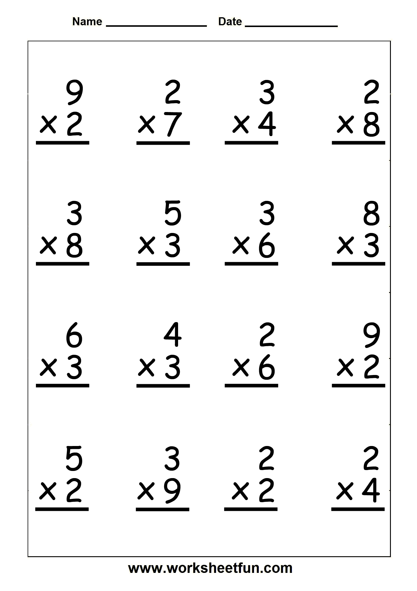 single digit multiplication worksheets