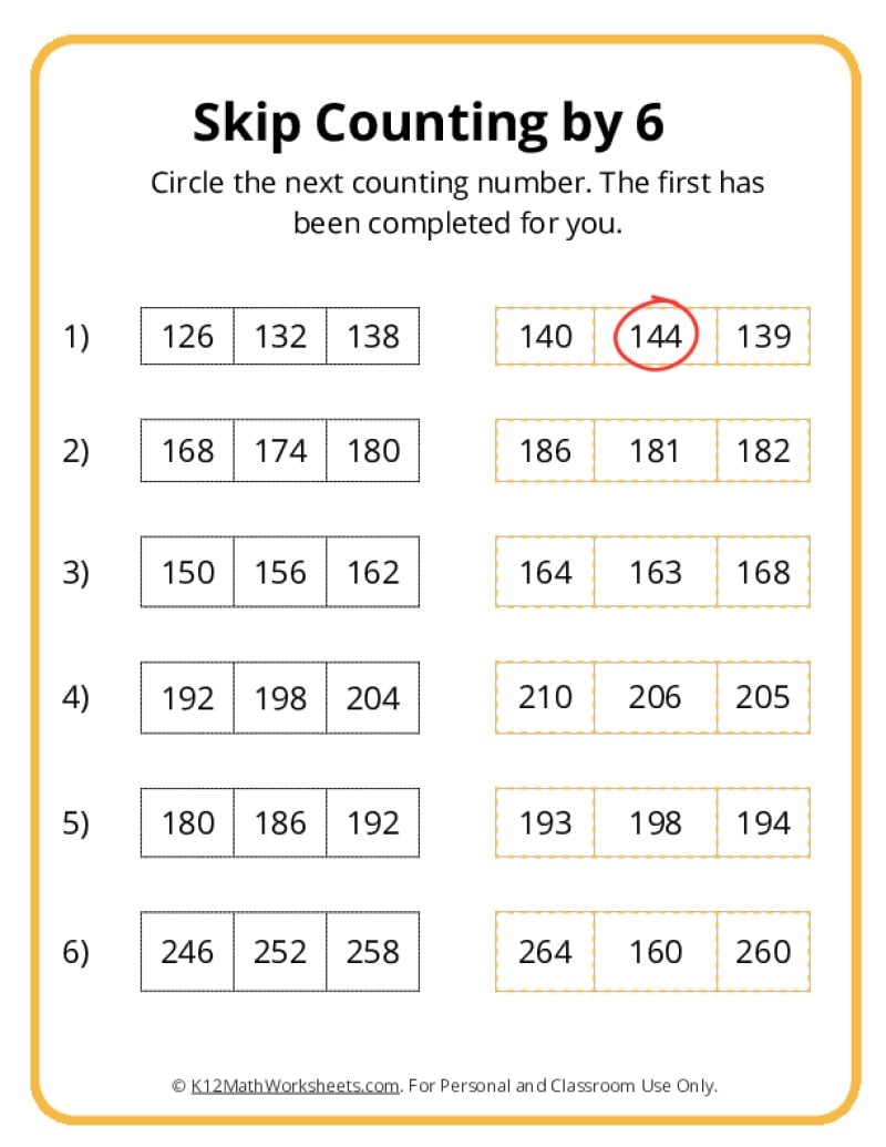 skip counting by 6