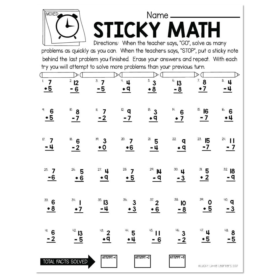 Sticky Math A New Way To Use Math Facts WorkSheets In 2nd Grade Worksheets Library