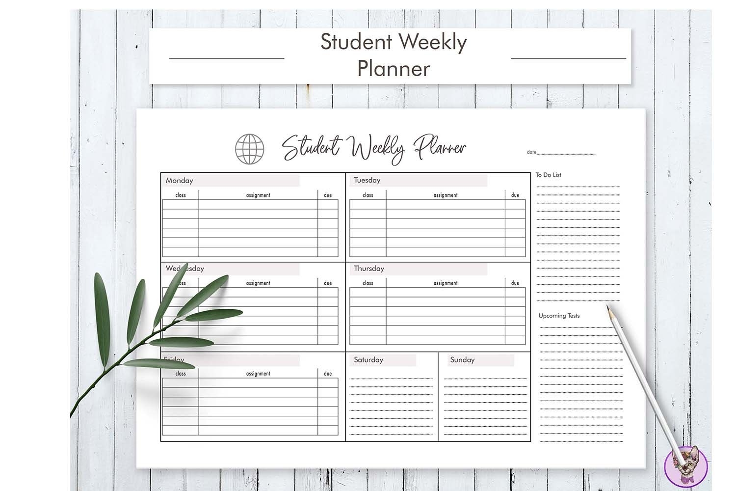 Student Weekly Planner Printable