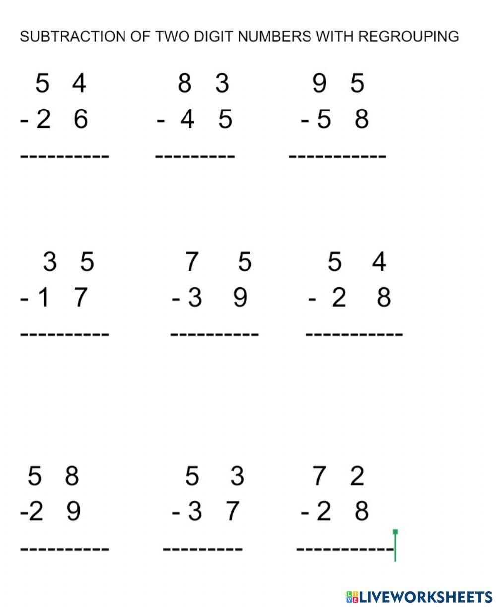 Subtraction Of 2 Digit Numbers With Regrouping Worksheet Live Worksheets Library