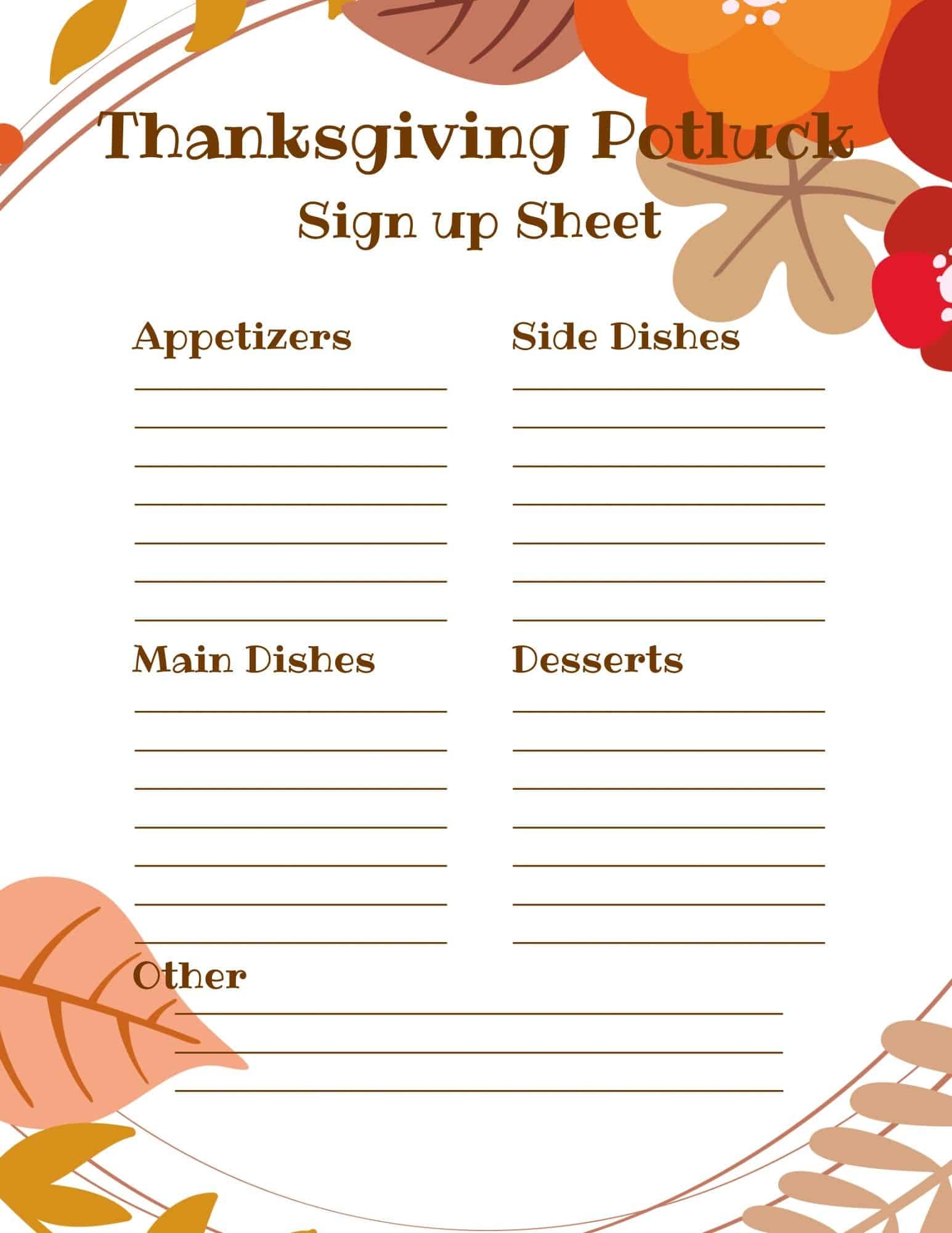 free printable potluck sign up sheet template