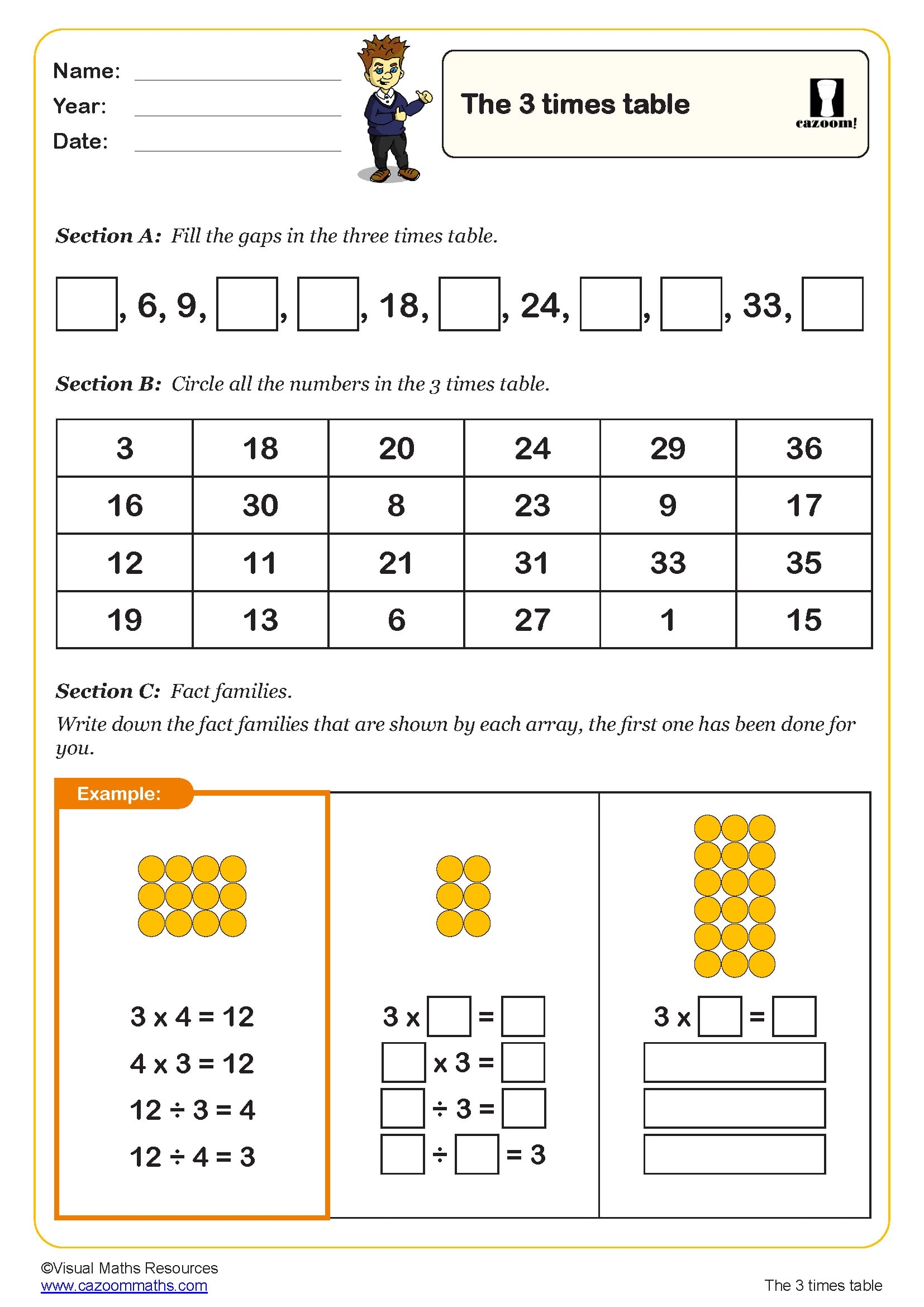 The Three Times Table Worksheet PDF Printable Number Worksheets The Three Times Table Worksheet PDF Printable Number Worksheets