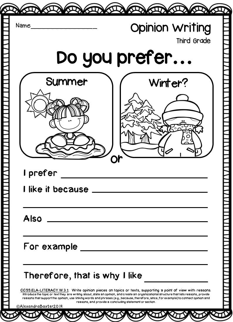 Third Grade Opinion Writing Prompts And Worksheets Third Grade Writing First Grade Writing 3rd Grade Writing
