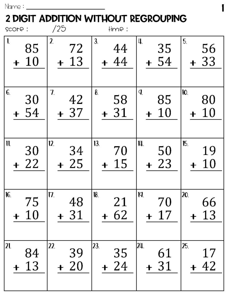 double digit addition without regrouping worksheets - Jolly Printable