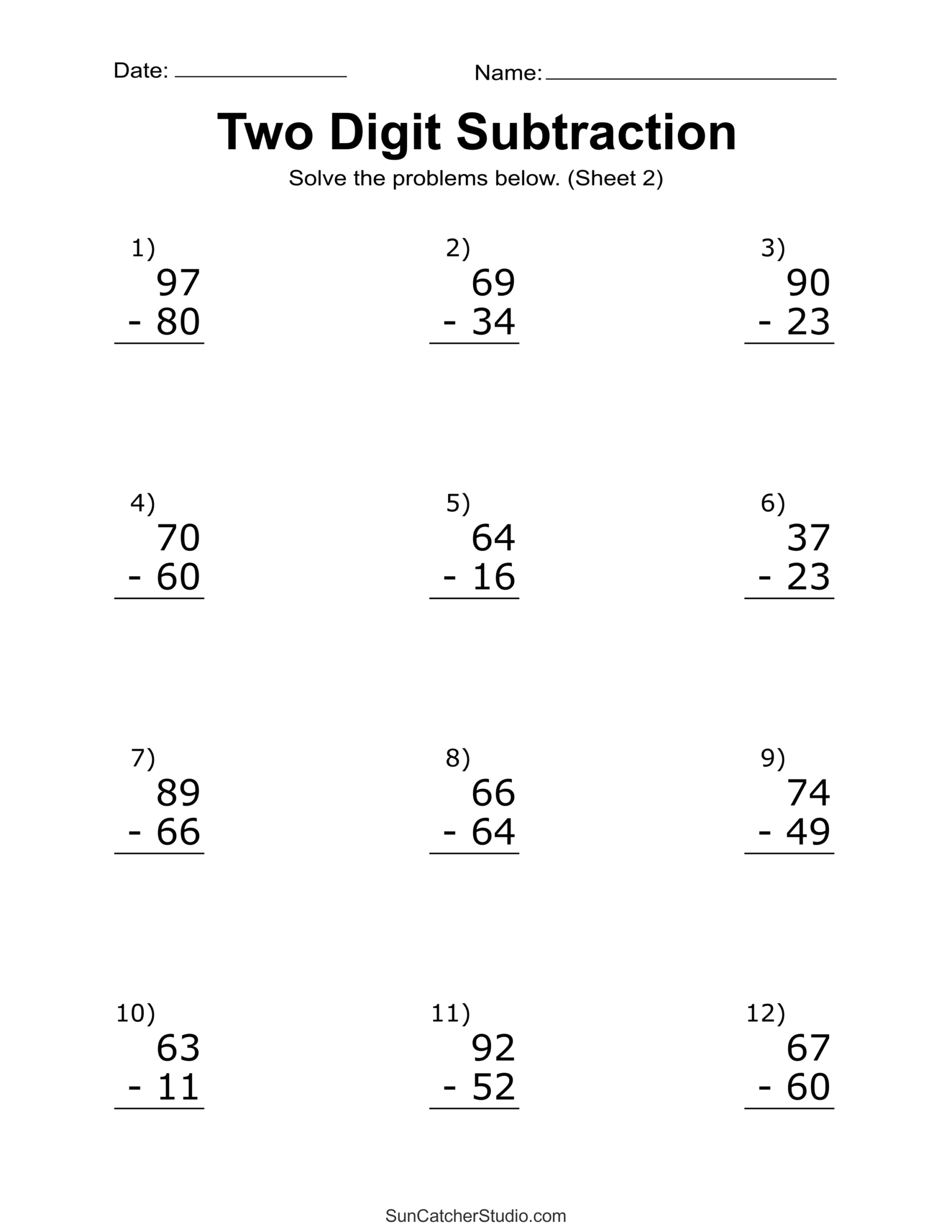 Two Digit Subtraction Worksheets Printable Math Drills Free Printables Monograms Design Tools Patterns DIY Projects