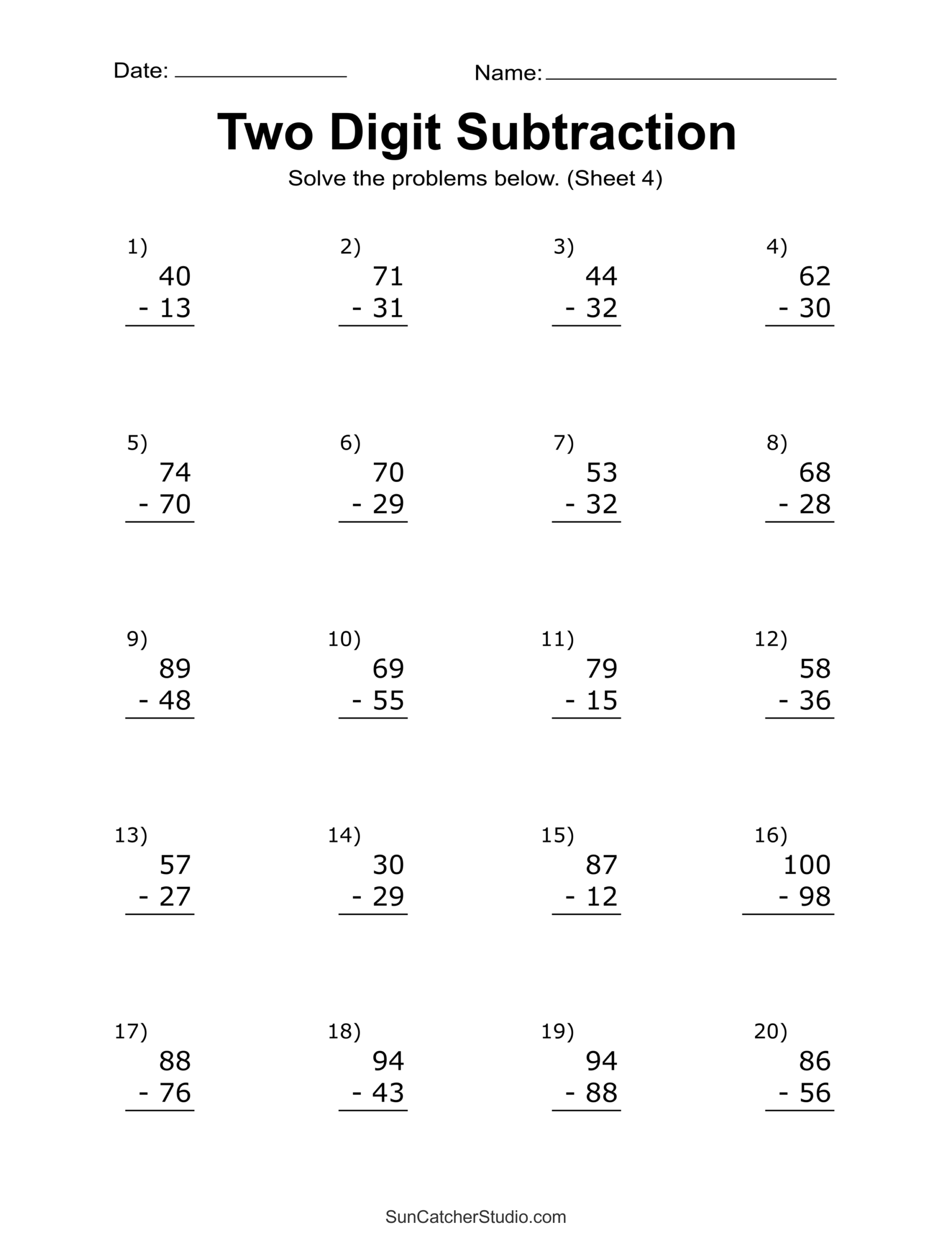 Two Digit Subtraction Worksheets Printable Math Drills Free Printables Monograms Design Tools Patterns DIY Projects