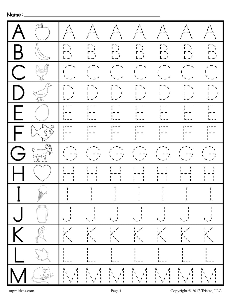 tracing letters practice sheets