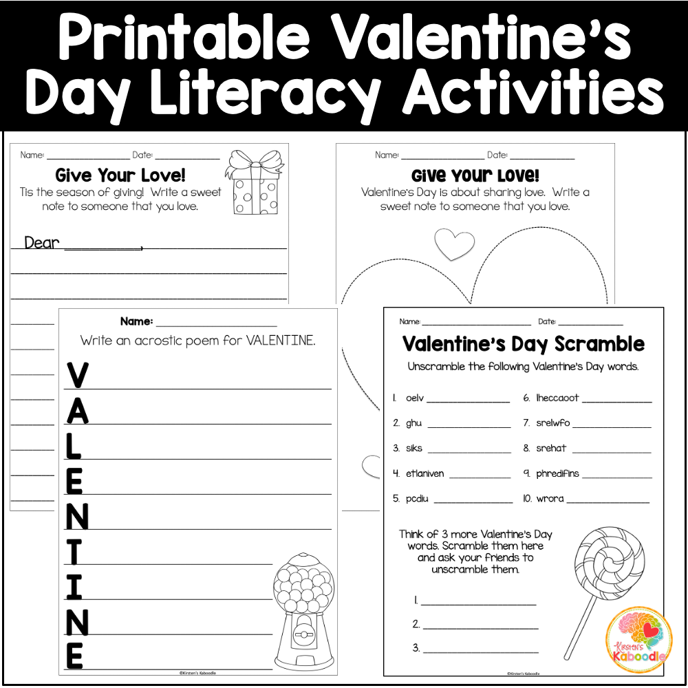 Valentine s Day Literacy Activities No Prep Worksheets