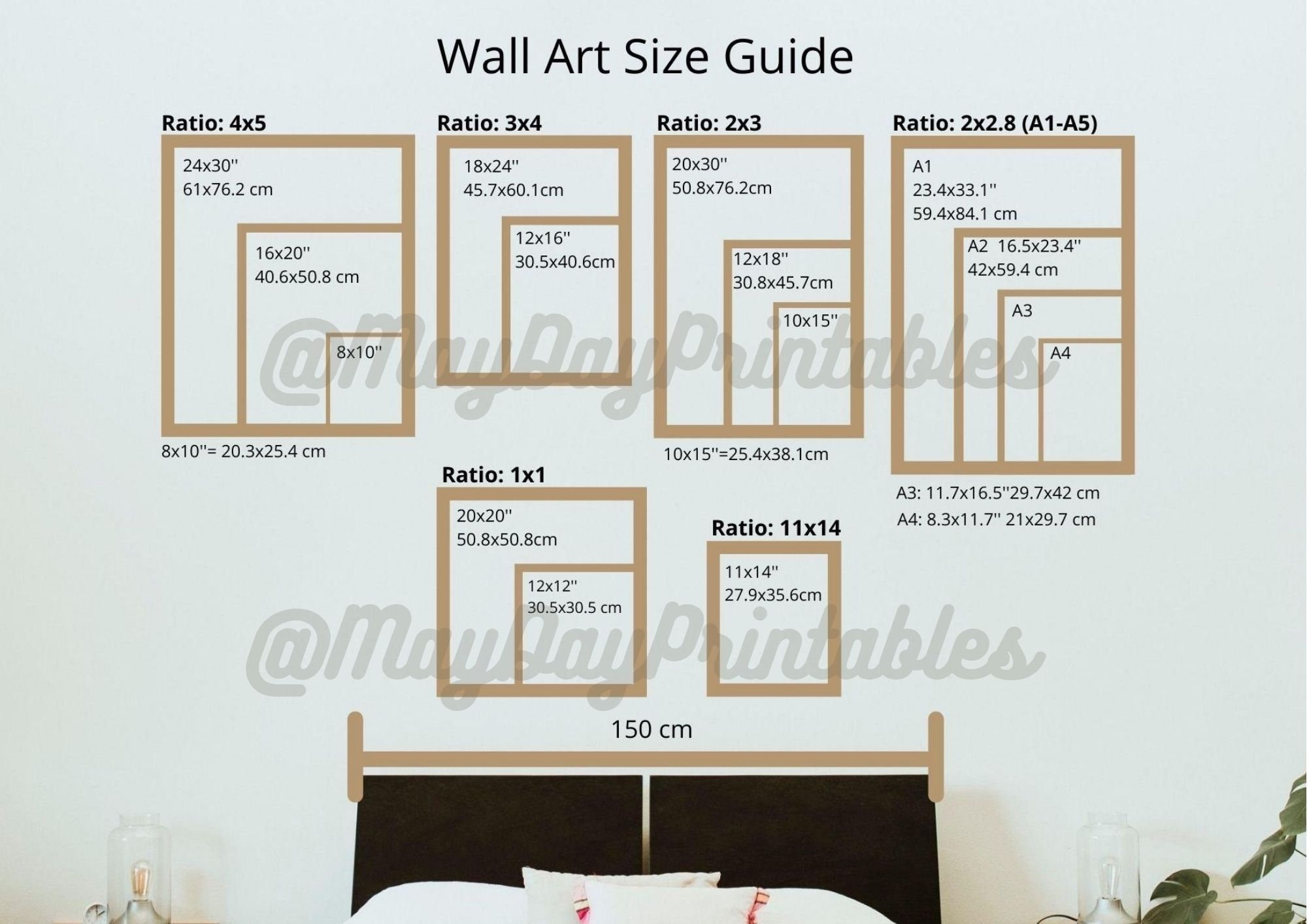 Wall Art Size Guide Downloadable Comparison Chart Printable Image Size Guide For Print Sellers Etsy