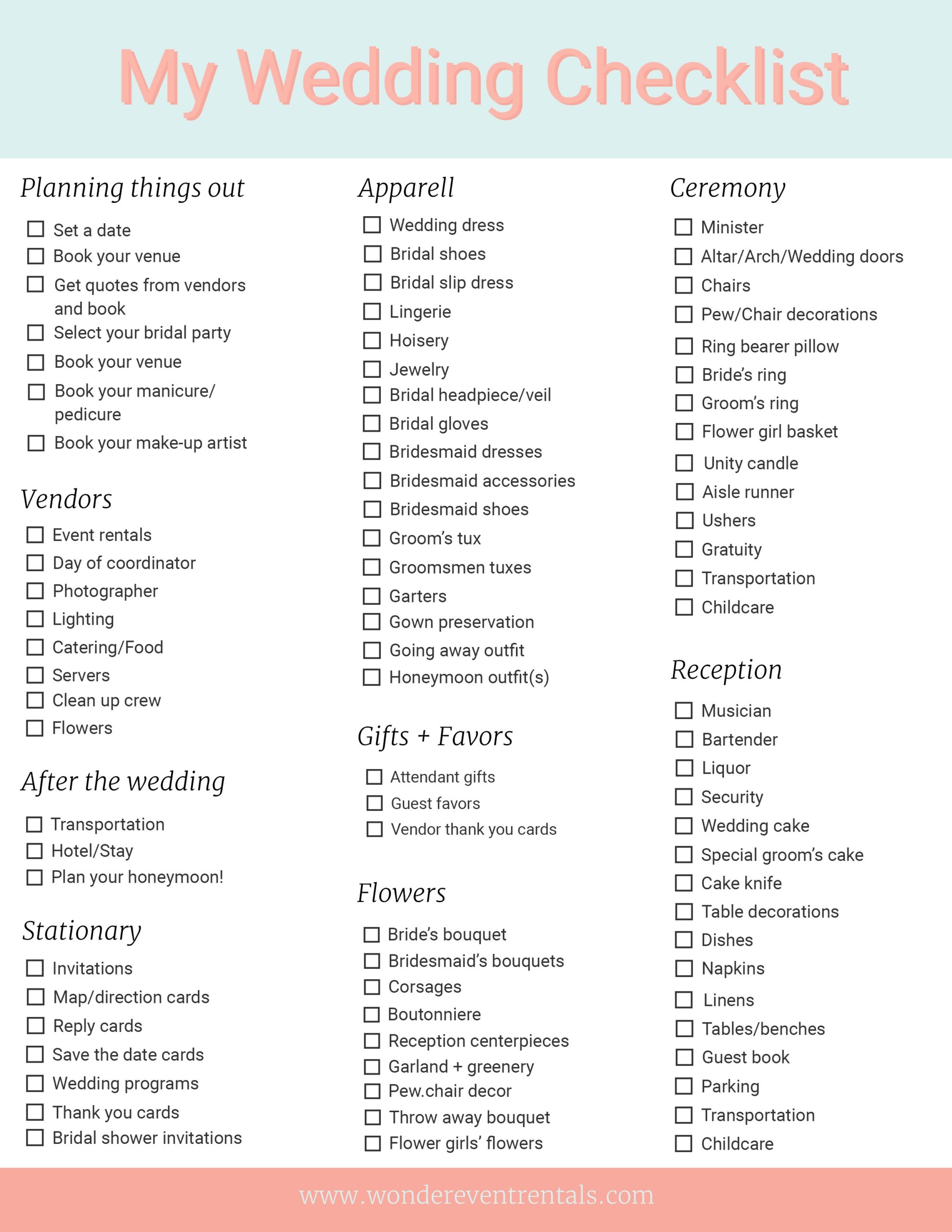 Wedding Planner Checklist Printable