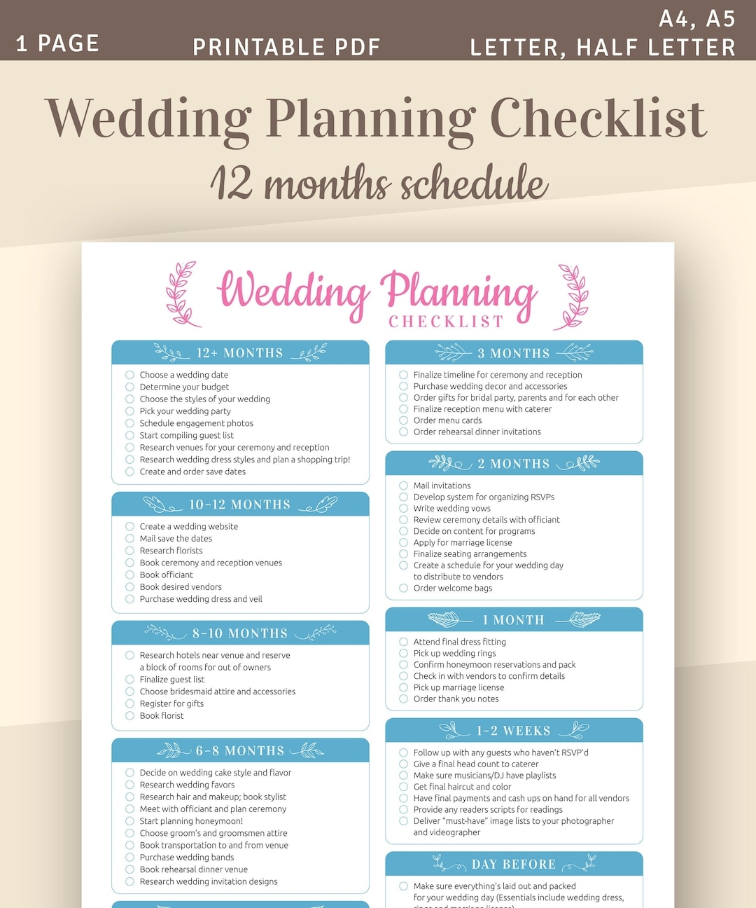 printable wedding planner checklist