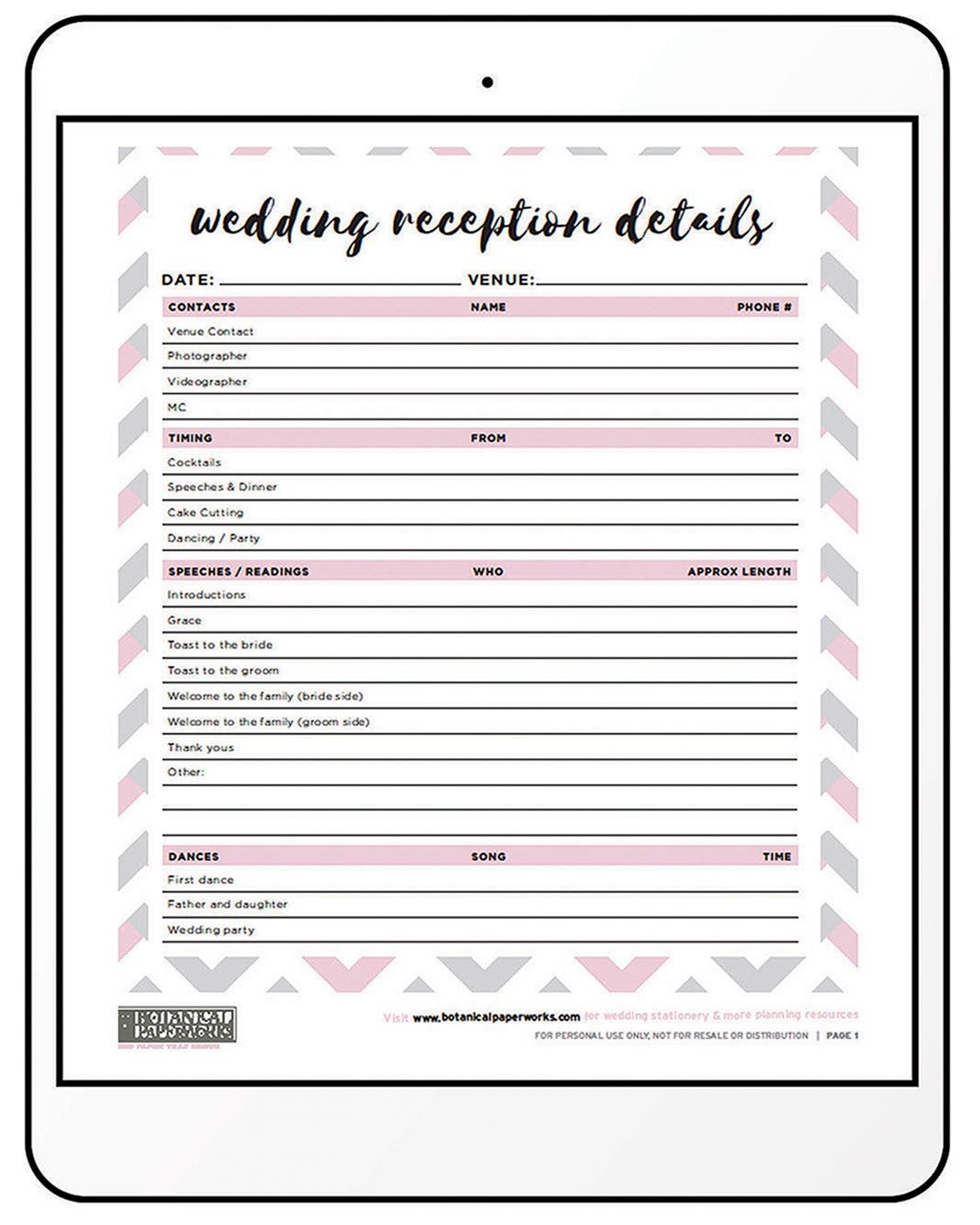 wedding planner printable free