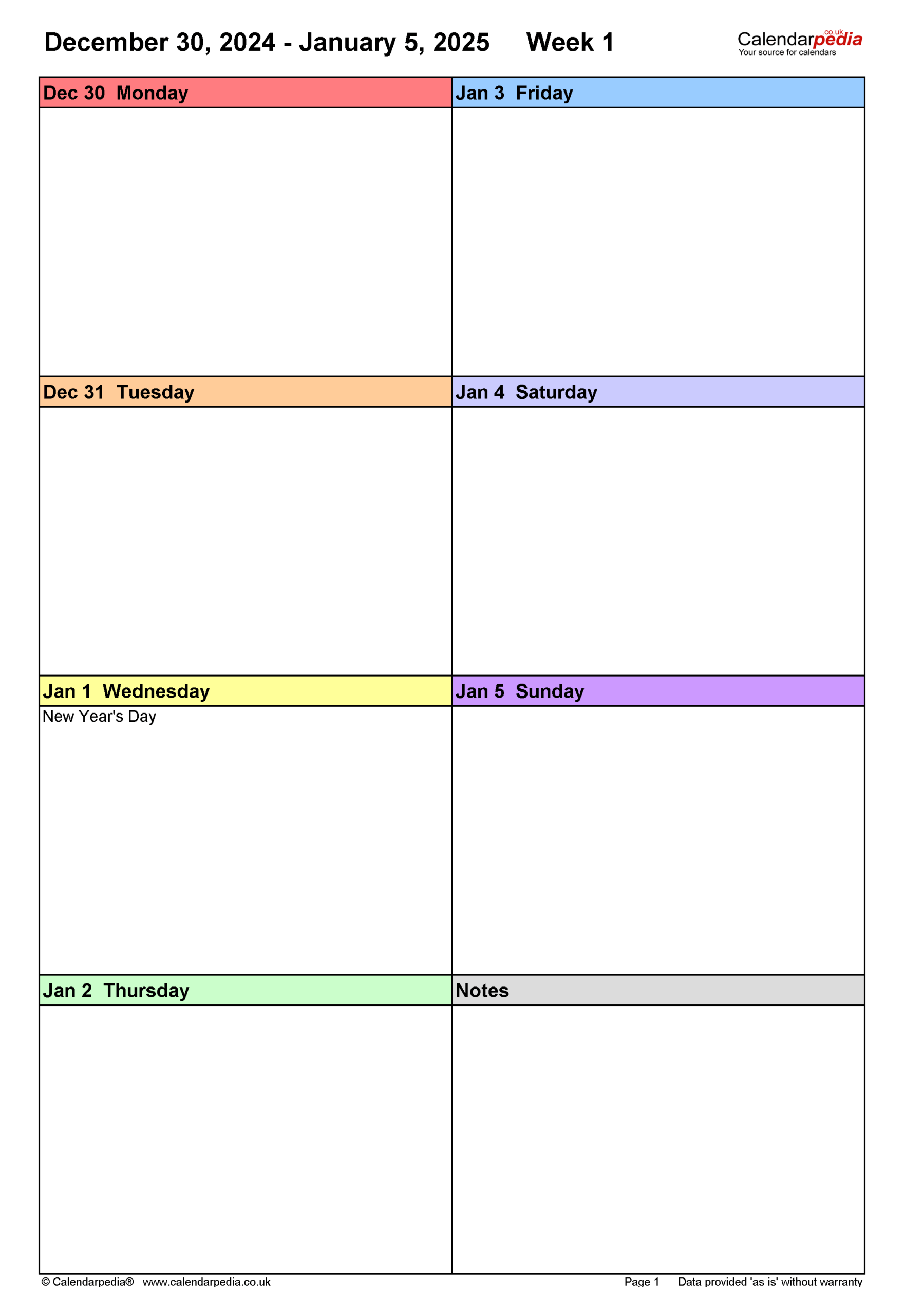 Weekly Calendar 2025 UK Free Printable Templates For PDF