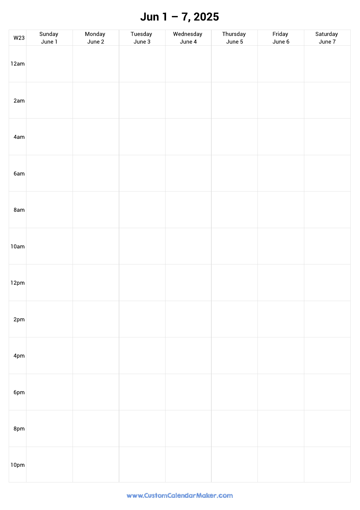Weekly Calendar June 2025 Custom Calendar Maker