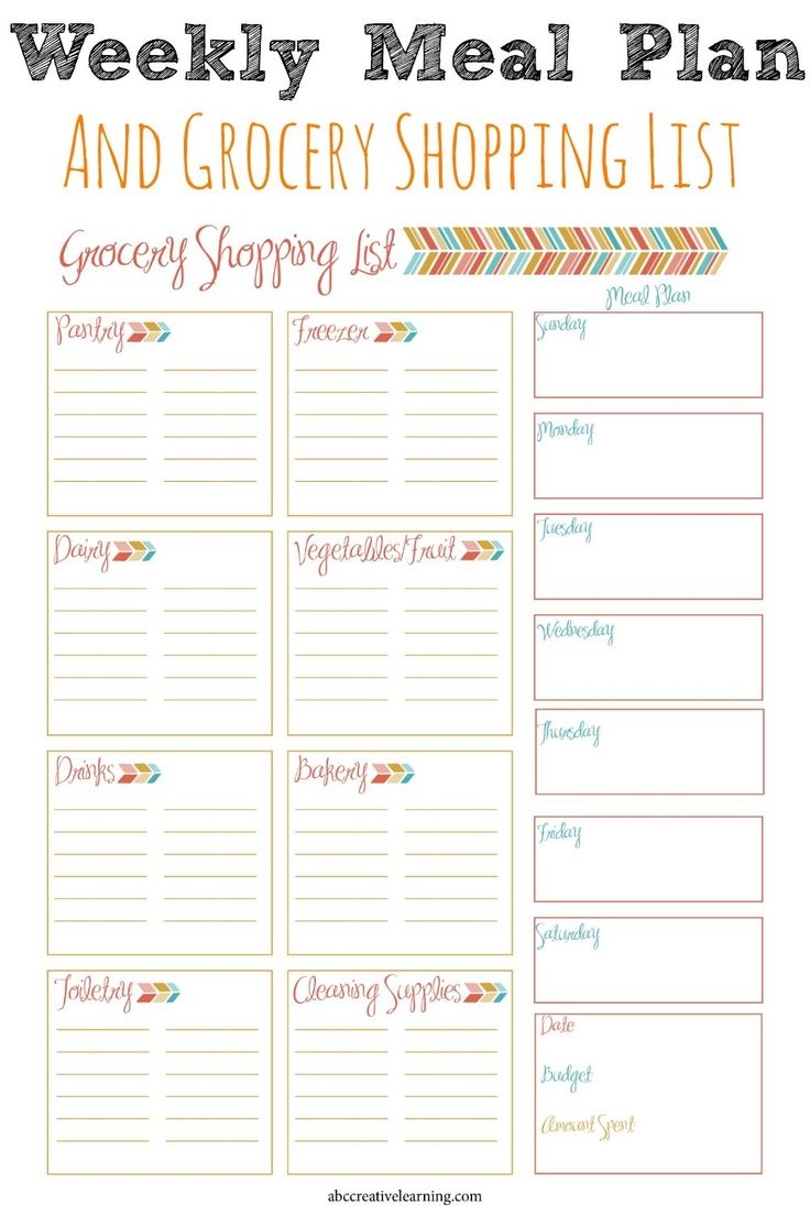 free printable grocery list and meal planner