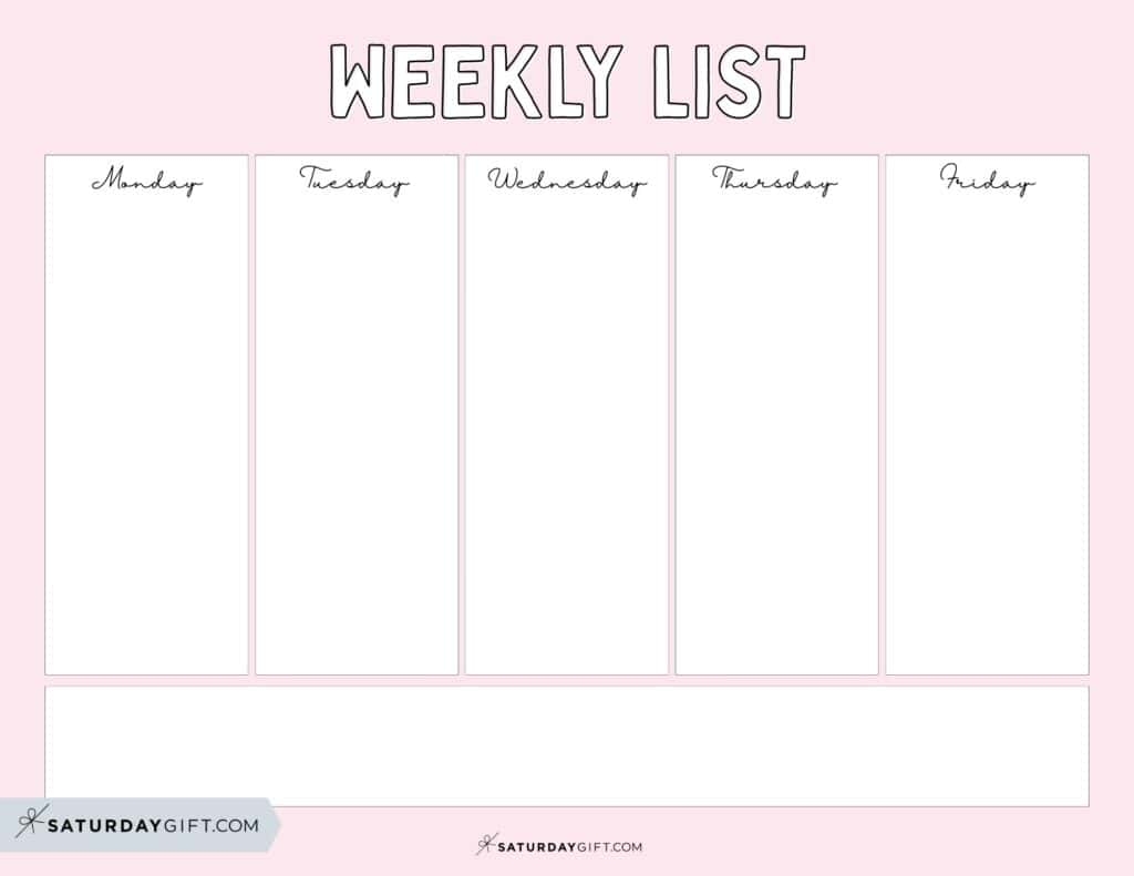 free printable monday to friday weekly planner