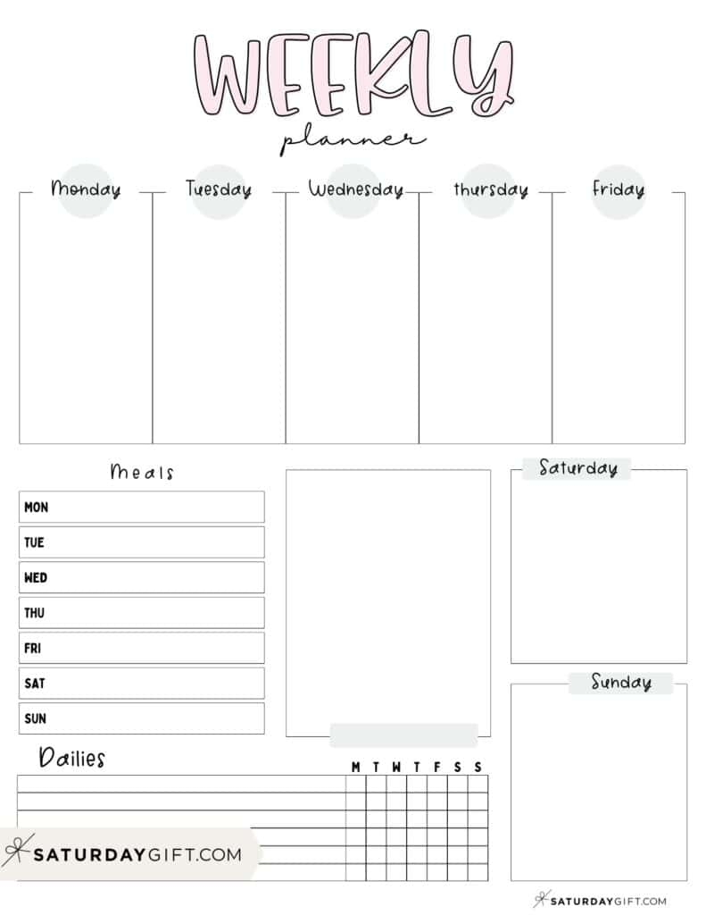 Weekly Planner Printable 39 Cute Free Weekly Calendar Templates SaturdayGift