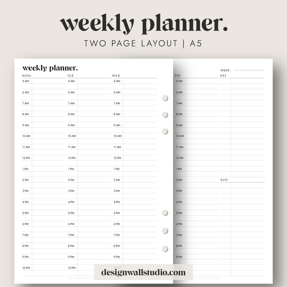 Weekly Planner Printable Insert A5 Free Download Two Page Layout
