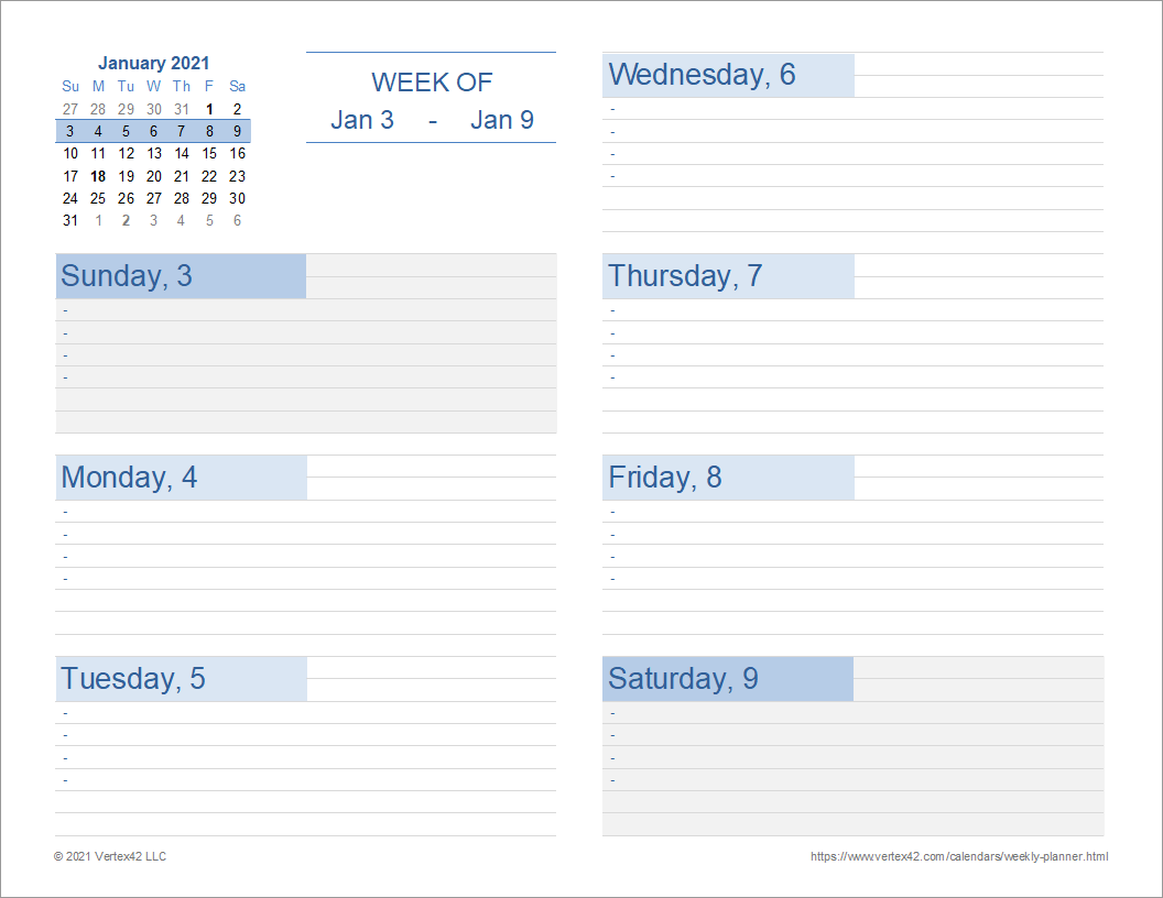 weekly printable planner pages