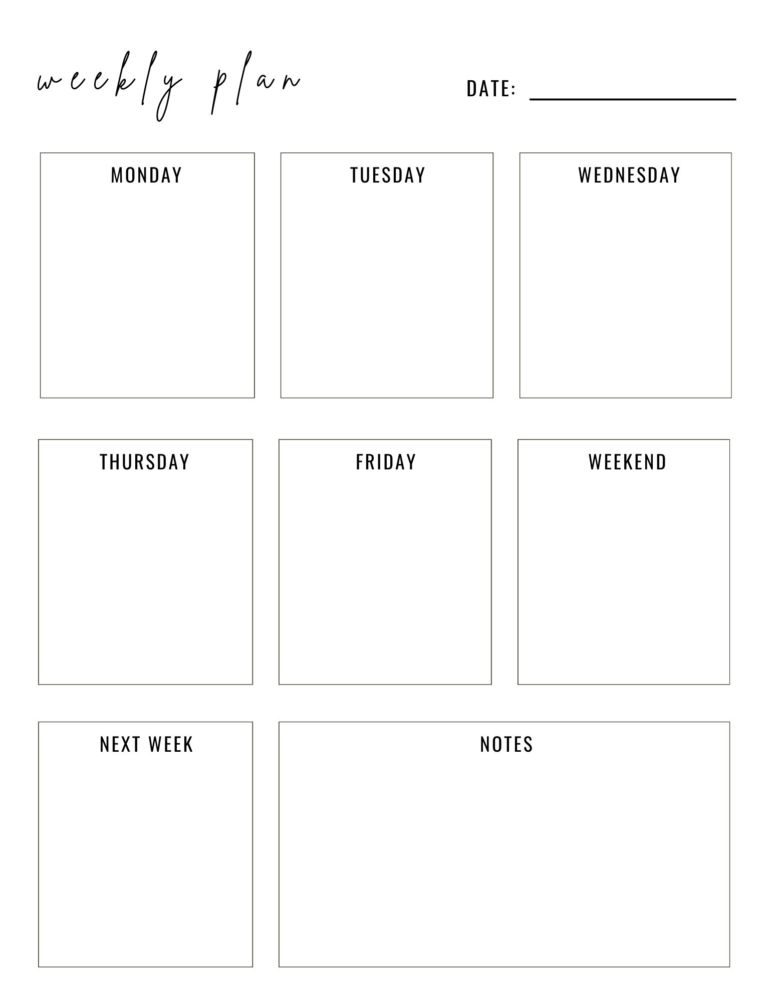 free printable week planner