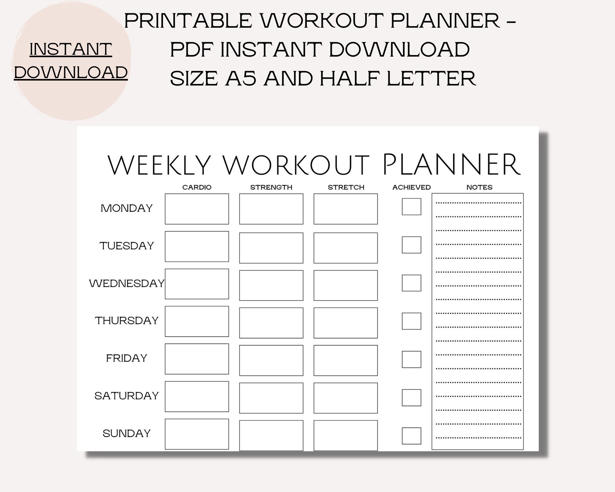 Weekly Workout Planner Printable Gym Workout Log Double sided Exercise Record Sheet Instant Download Etsy Canada