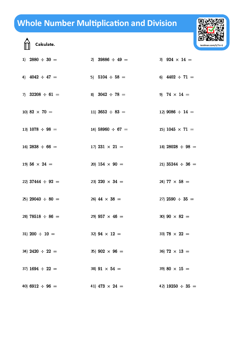 Whole Number Multiplication And Division Worksheets Whole Number Multiplication And Division Worksheets