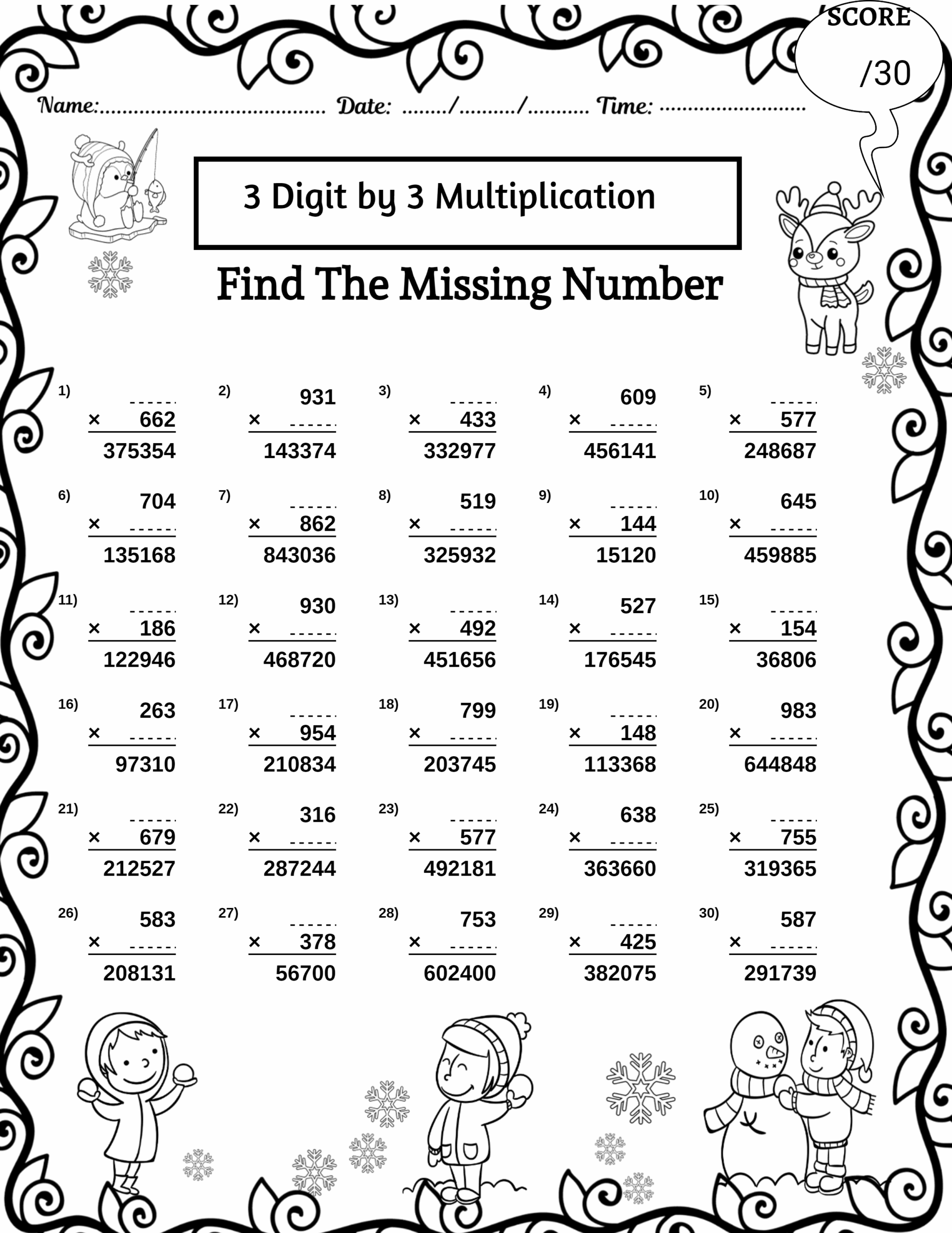 3 digit by 3 digit multiplication