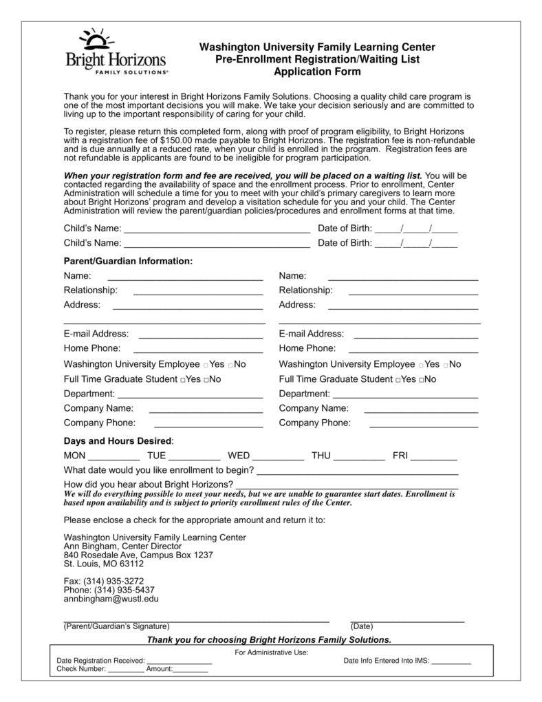10 Daycare Application Form Templates PDF DOC Format Download