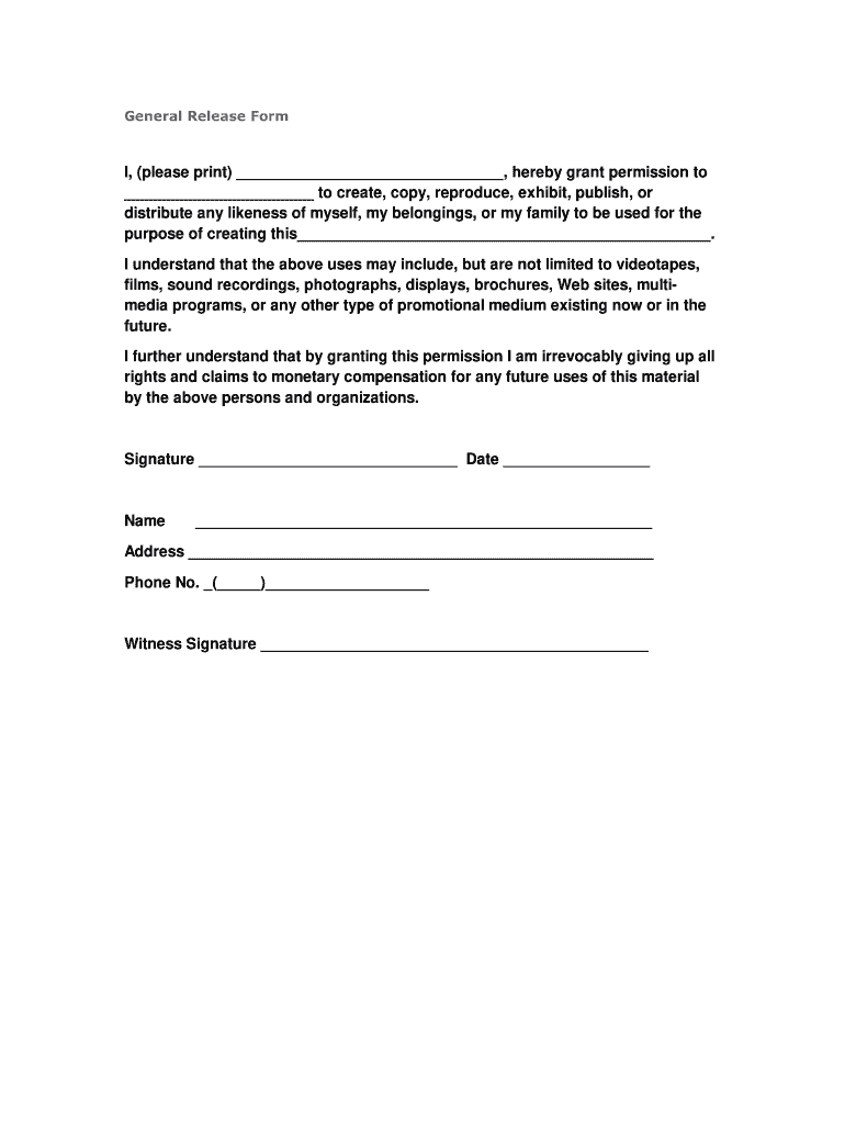 2009 2026 General Release Form Blank Fillable Template Fill Out Print Download PDF PdfFiller