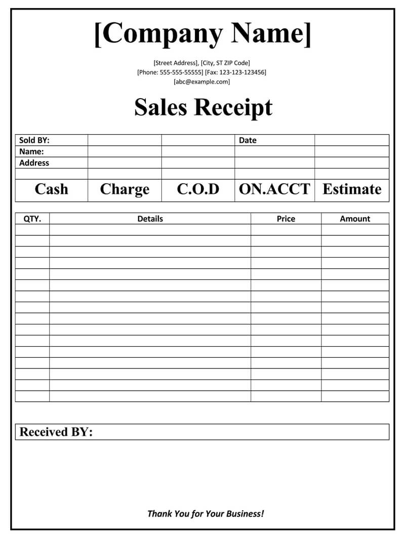 sales receipt template
