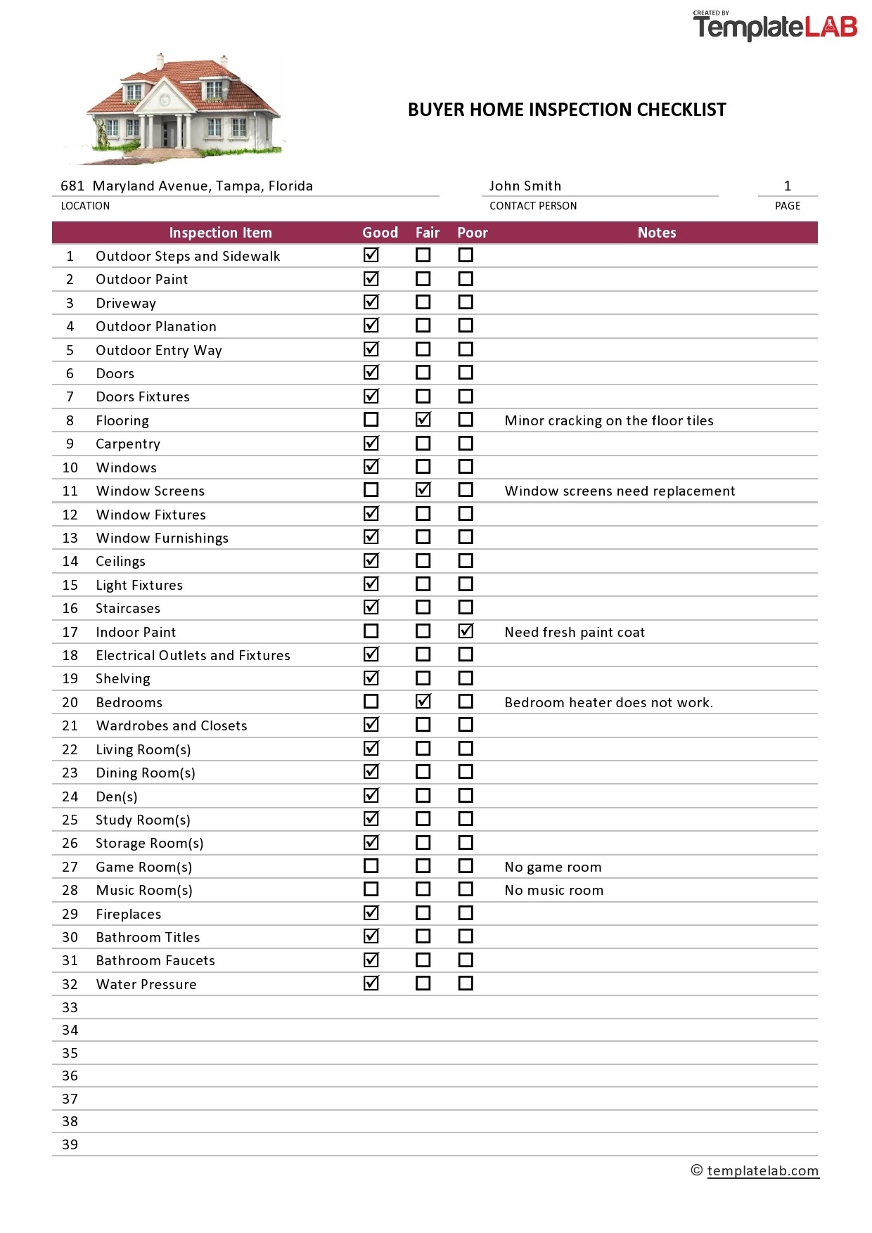30 Printable Home Inspection Checklists Word PDF Excel 
