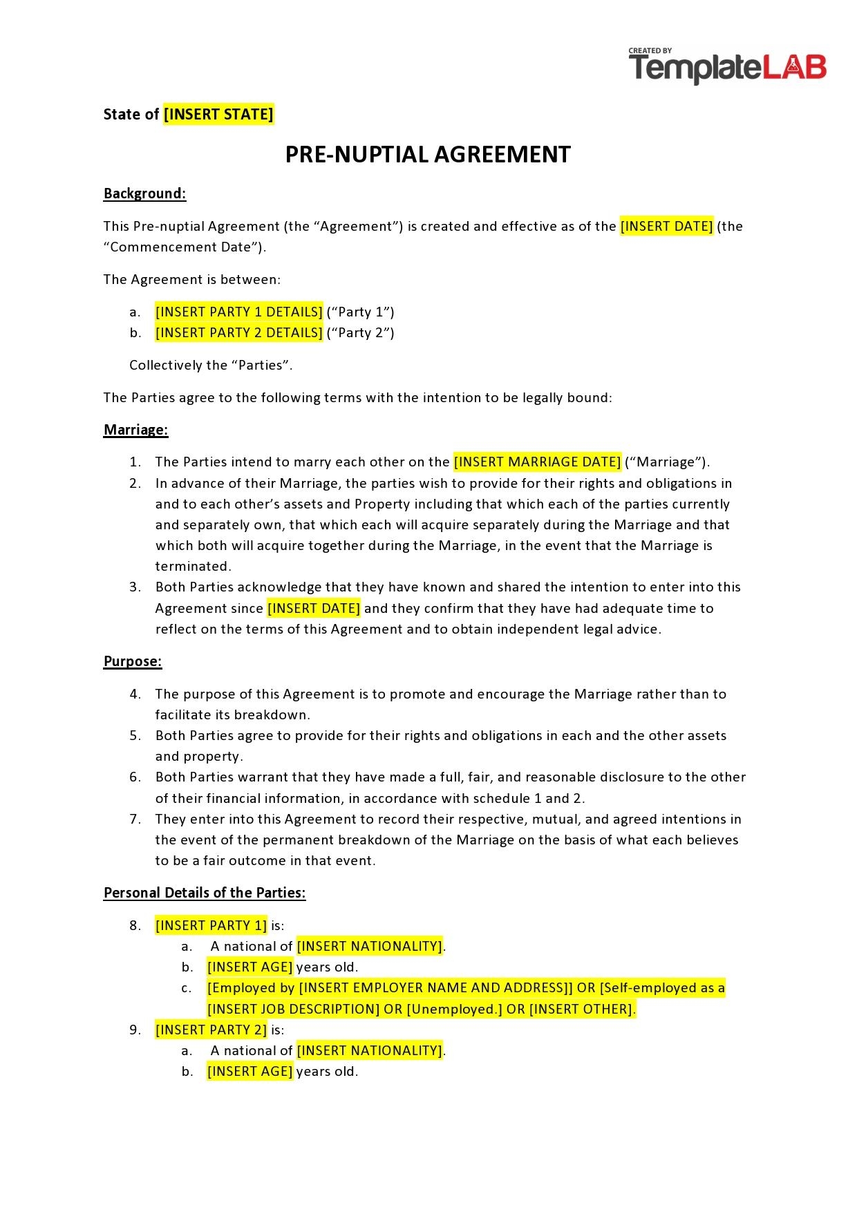 30 Simple Prenuptial Agreement Templates Prenup Examples 