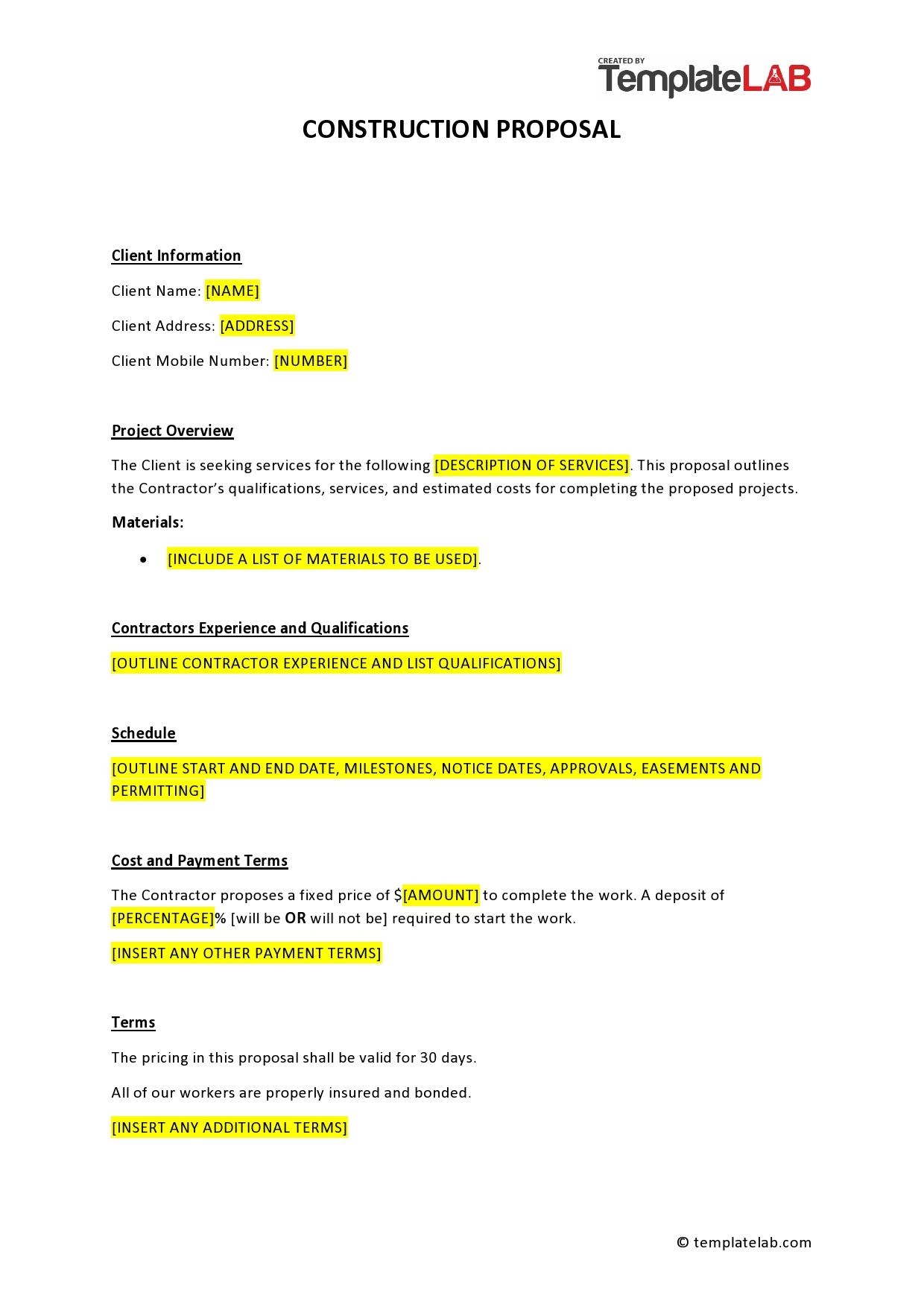 31 Construction Proposal Template Construction Bid Forms 31 Construction Proposal Template Construction Bid Forms