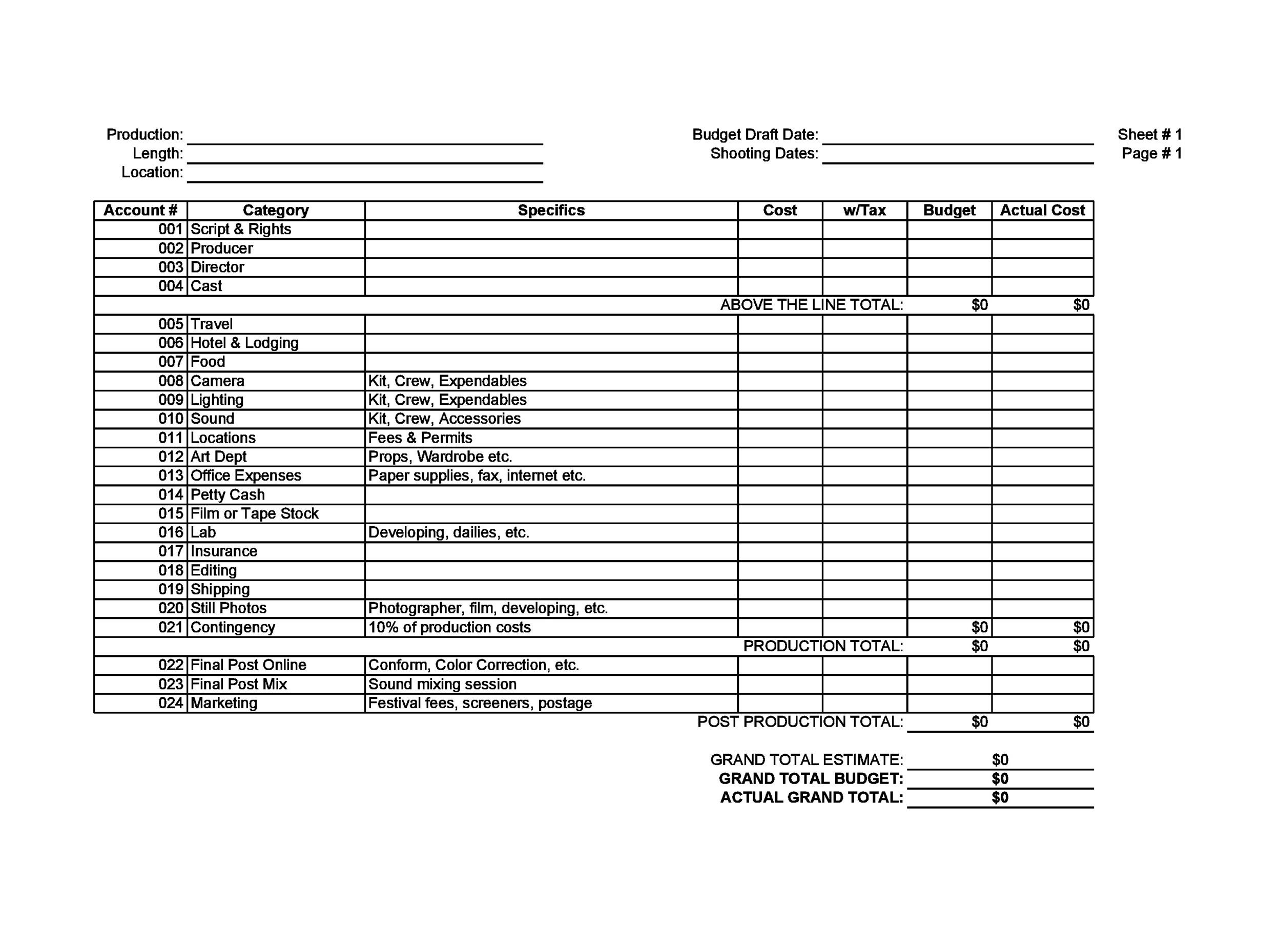 33 Free Film Budget Templates Excel Word TemplateLab 33 Free Film Budget Templates Excel Word TemplateLab