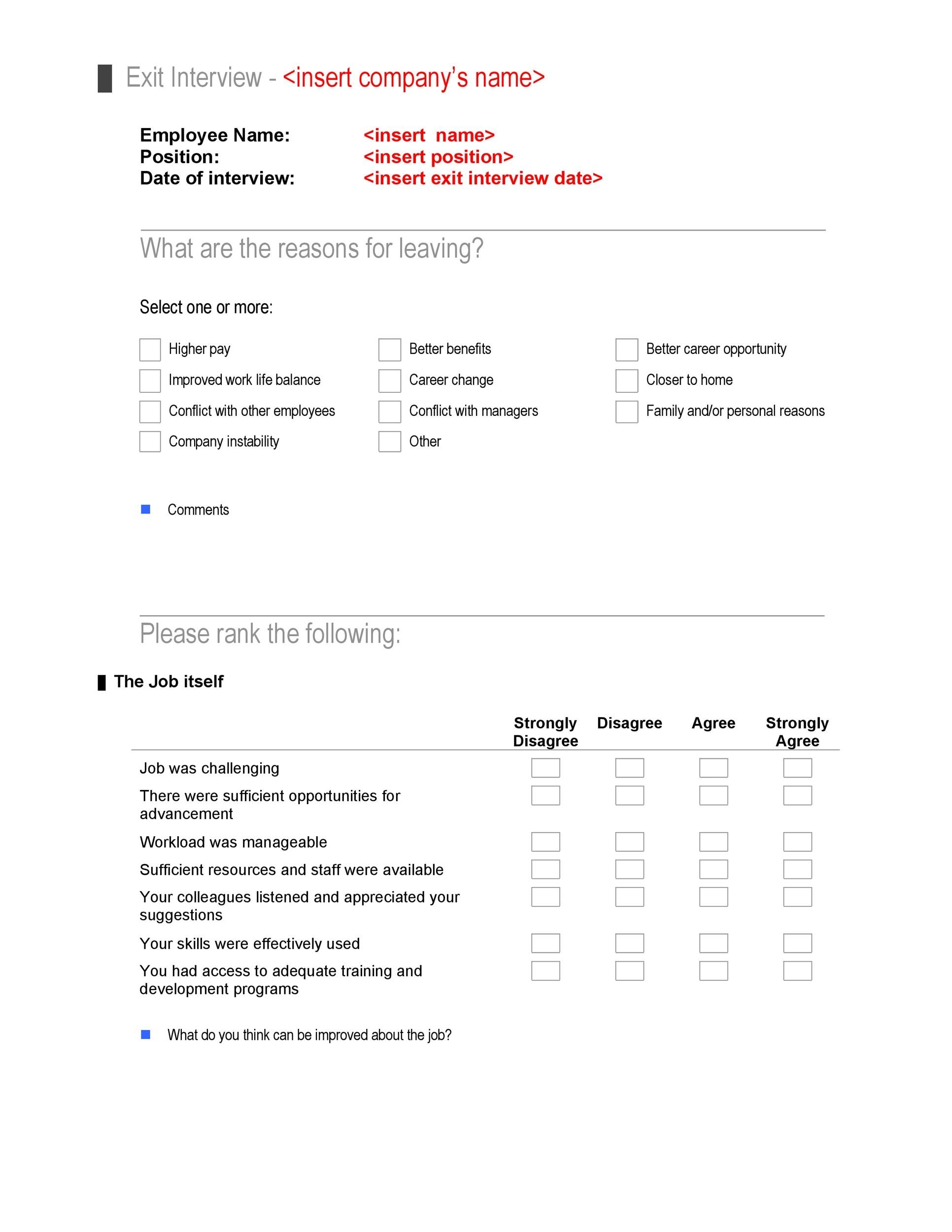 40 Best Exit Interview Templates Forms TemplateLab