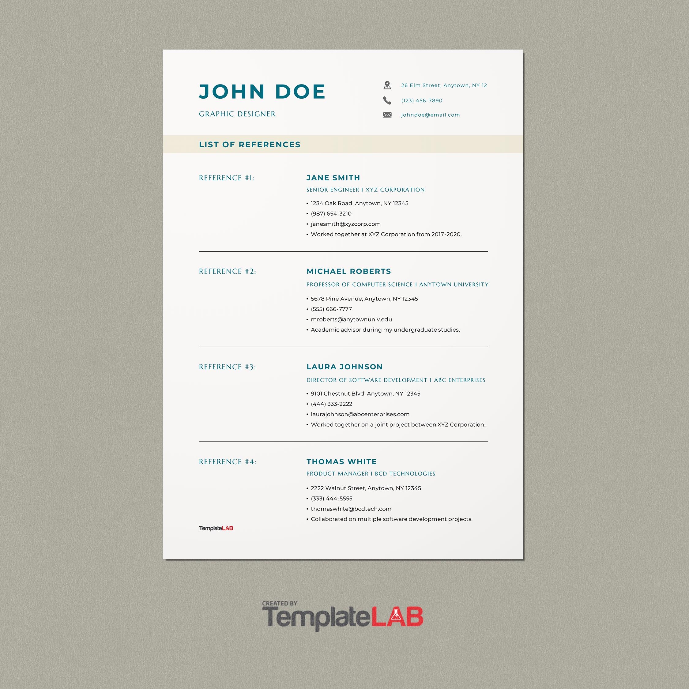 40 Professional Reference Page Sheet Templates TemplateLab