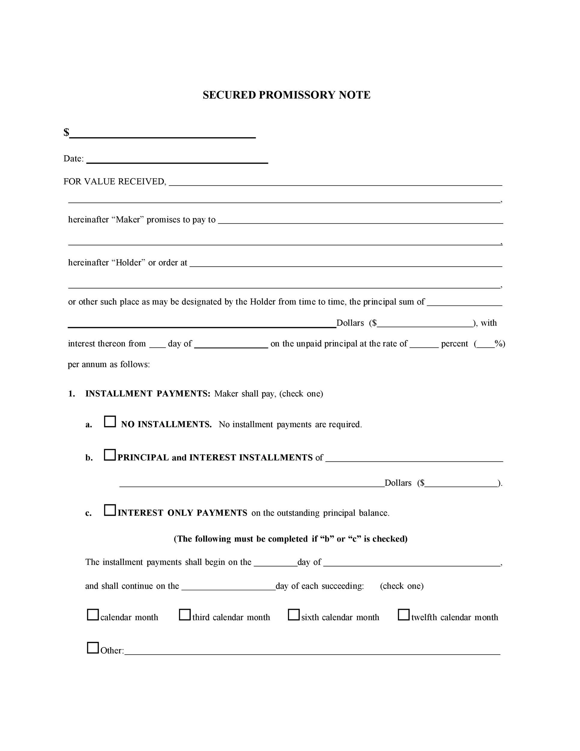 50 FREE Promissory Note Templates Secured Unsecured 50 FREE Promissory Note Templates Secured Unsecured