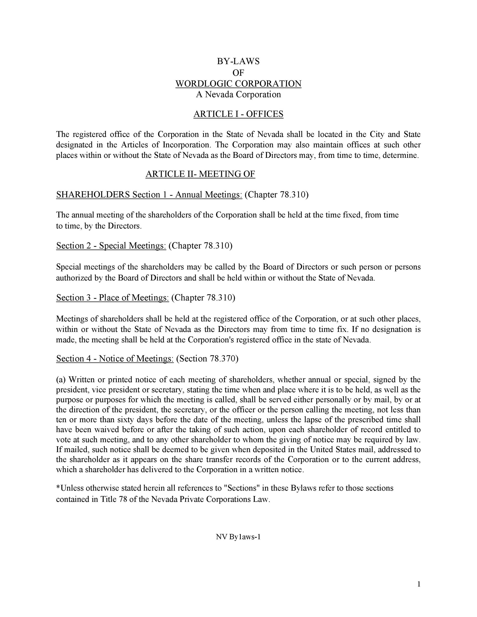 50 Simple Corporate Bylaws Templates Samples TemplateLab