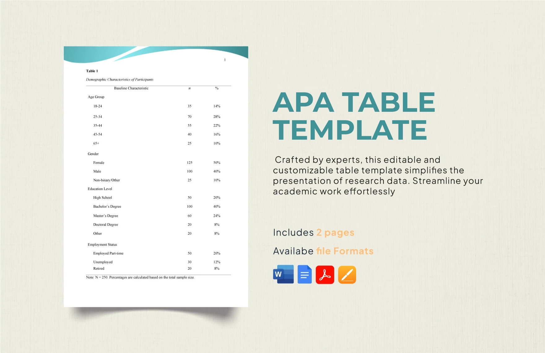 APA Table Template In Word PDF Google Docs Apple Pages Download Template