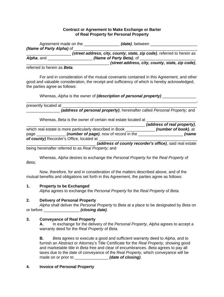 barter agreement template