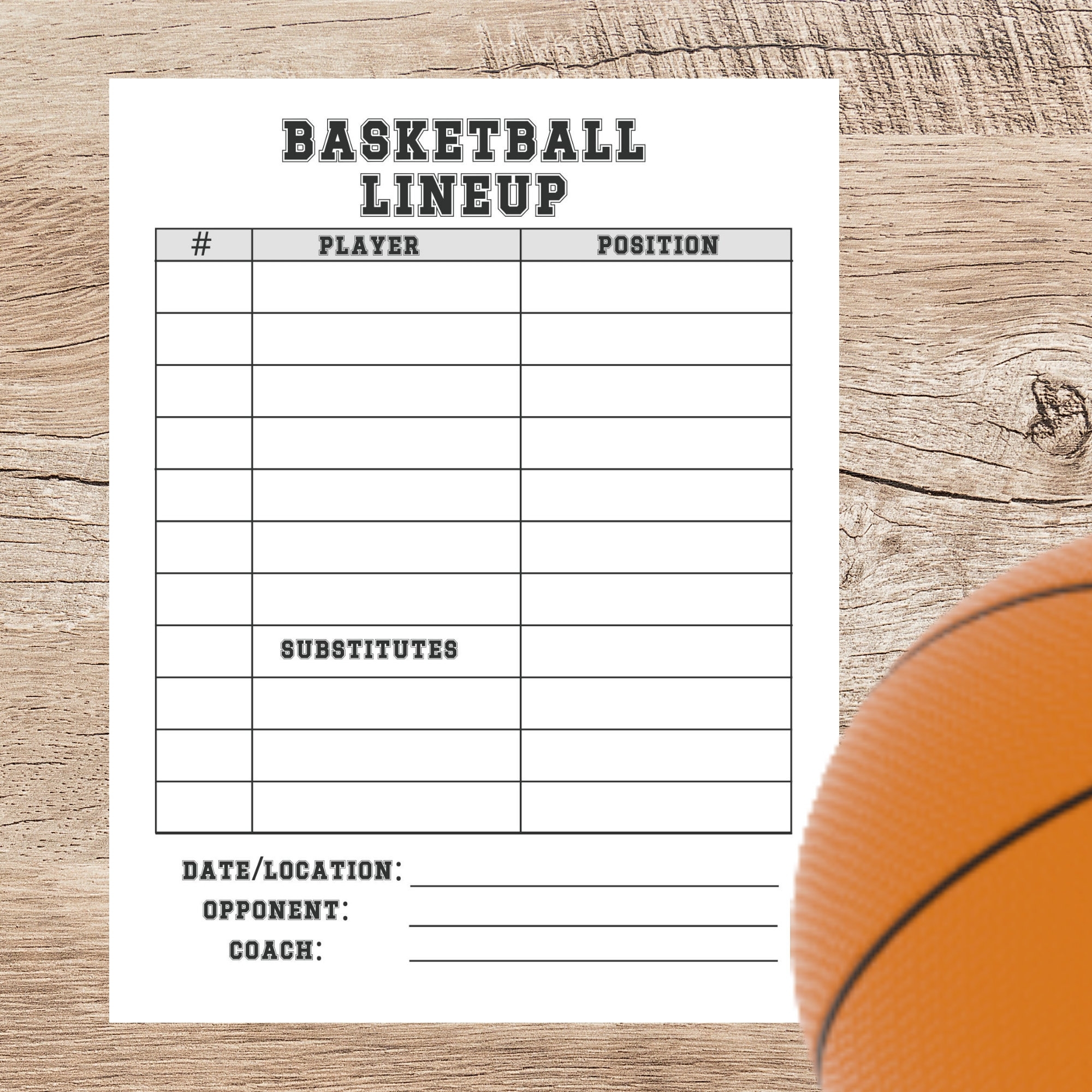 Basketball Lineup Card Team Roster Coaches digital Download Etsy